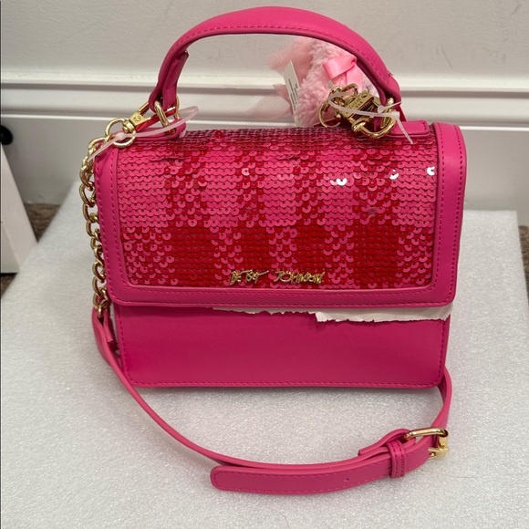 Betsey Johnson sequin flap mini crossbody bag purse with bear charm NWT - Picture 5 of 8